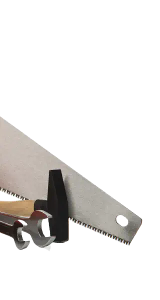 construction tools with helmet hammer drill and saw